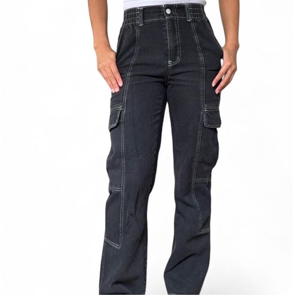 Black Cargo Jeans with White Stitching Size Small